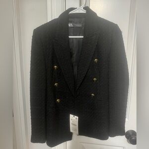 Zara tweed blazer. BNWT. Size XS. Black.